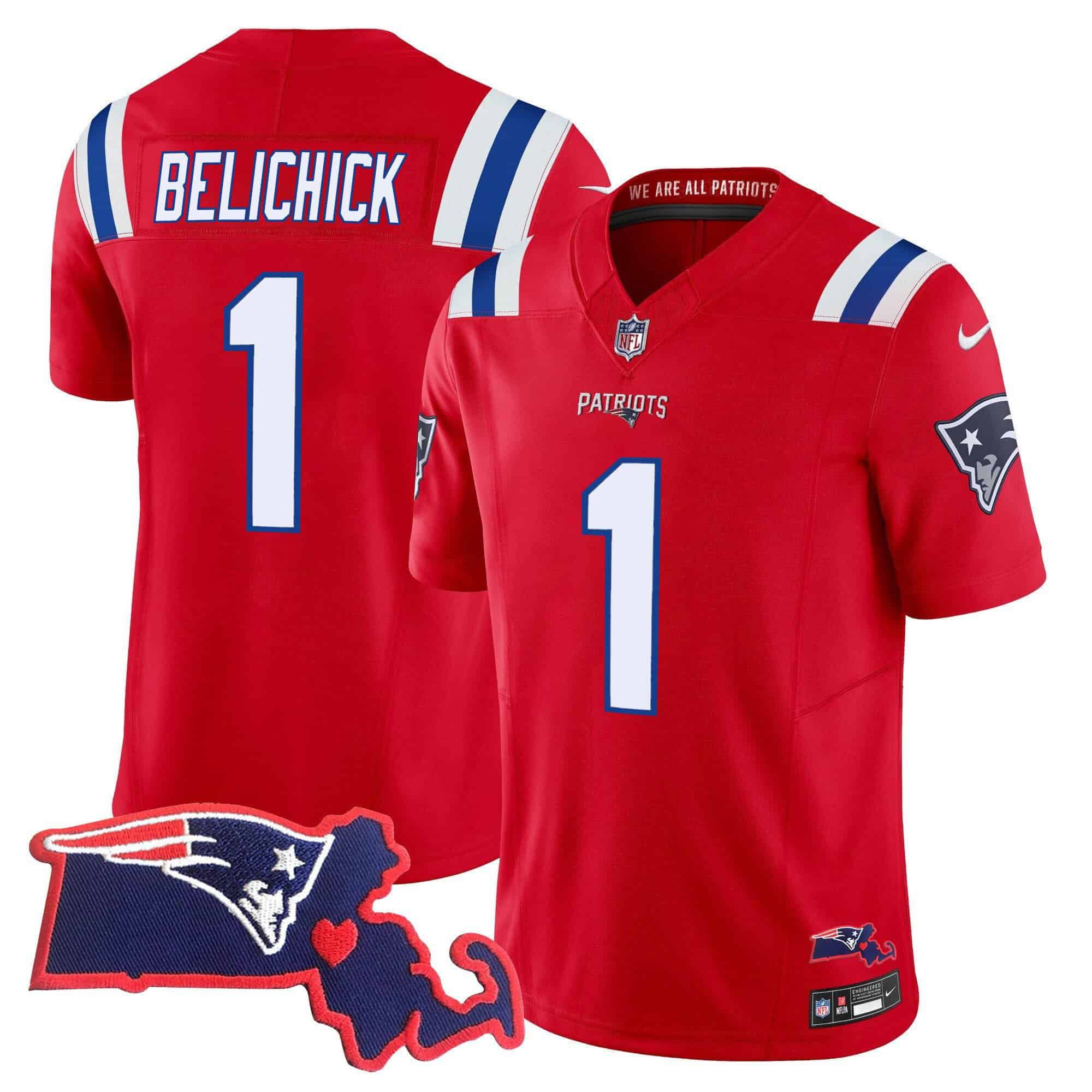 Men New England Patriots #1 Belichick Red 2024 Nike Patch Vapor Limited NFL Jersey->indianapolis colts->NFL Jersey